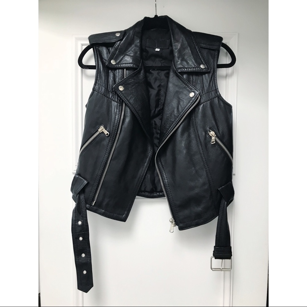 Vintage leather biker jacket vest genuine leather